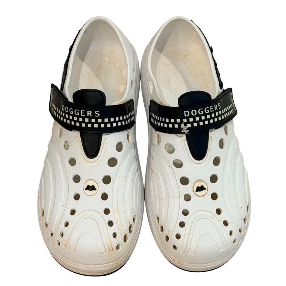 Doggers Clog Shoes Mens 7 White‎ Black Foam Slip On Checkered Strap Casual Beach